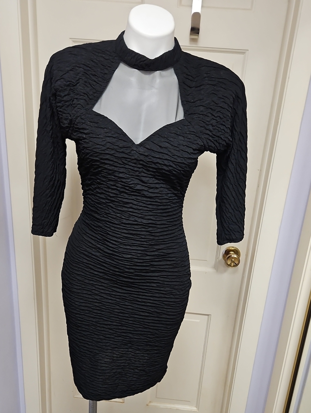 1980s RARE Absolutely Black  Bodycon Dress with Keyhole Neck CUTOUT BACK